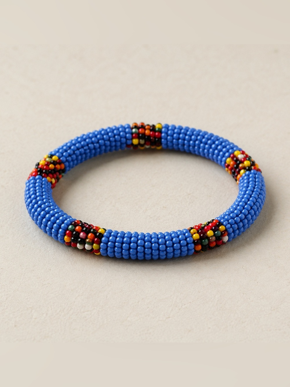 Handmade Native American Seed Bead Bangle Bracelet with Multicolor Accents